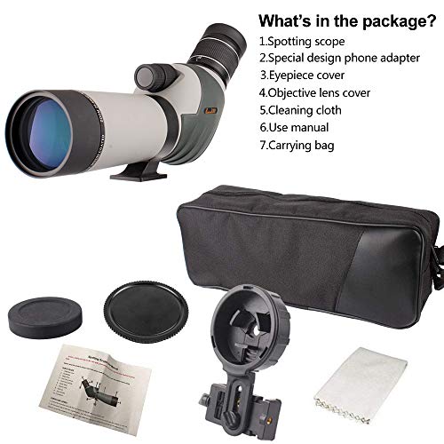 20-60x62 Zoom Waterproof Spotting Scope - HD 24mm BAK4 45-Degree Angled Big Eyepiece Dual Focus Telescope-Travel Scope with Smartphone Holder and Bag for Bird Watching Wildlife Target Shooting Hunting - Thumbnail 5