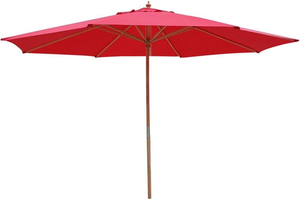 Amazon Com Legendary Yes 13 Foot Red Polyester Umbrella 8 Rib Solid Sycamore Wood Pole Pulley For Outdoor Patio Furniture Overhead Cover Canopy Uv Protection Sun Shade Cafe Shop Garden Outdoor