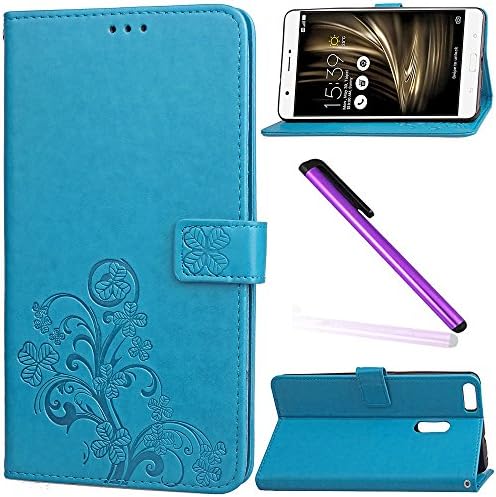 ASUS ZenFone 3 Ultra Case Cover EMAXELER Stylish Colour Kickstand Credit Cards Slot Cash Pockets Embossing PU Leather Flip Wallet Case For Zenfone 3 Laser ZU680KL Clover Blue