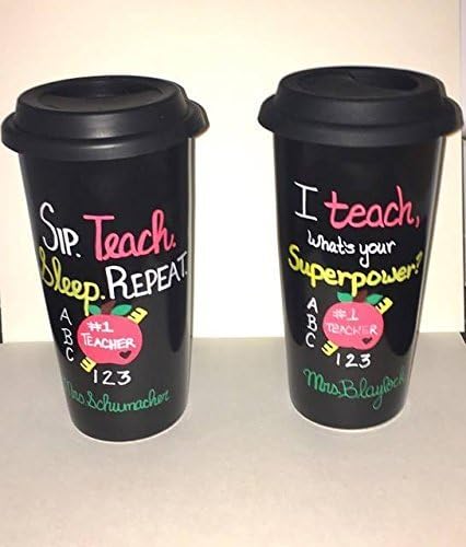 Teachers Ceramic Travel mug tumbler I teach whats your superpower? or Sip. Teach. Sleep. Repeat christmas present