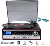 TechPlay ODC17 WD, 3-Speed Turntable & Cassett player W/SD USB, MP3 Encoding System and AM/FM Stereo Radio & built-in speakers in wood color
