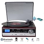 TechPlay ODC17BT , Bluetooth connection, 3-Speed Turntable W/SD USB, MP3 Encoding System, AM/FM Stereo Radio & built-in speakers in wood color