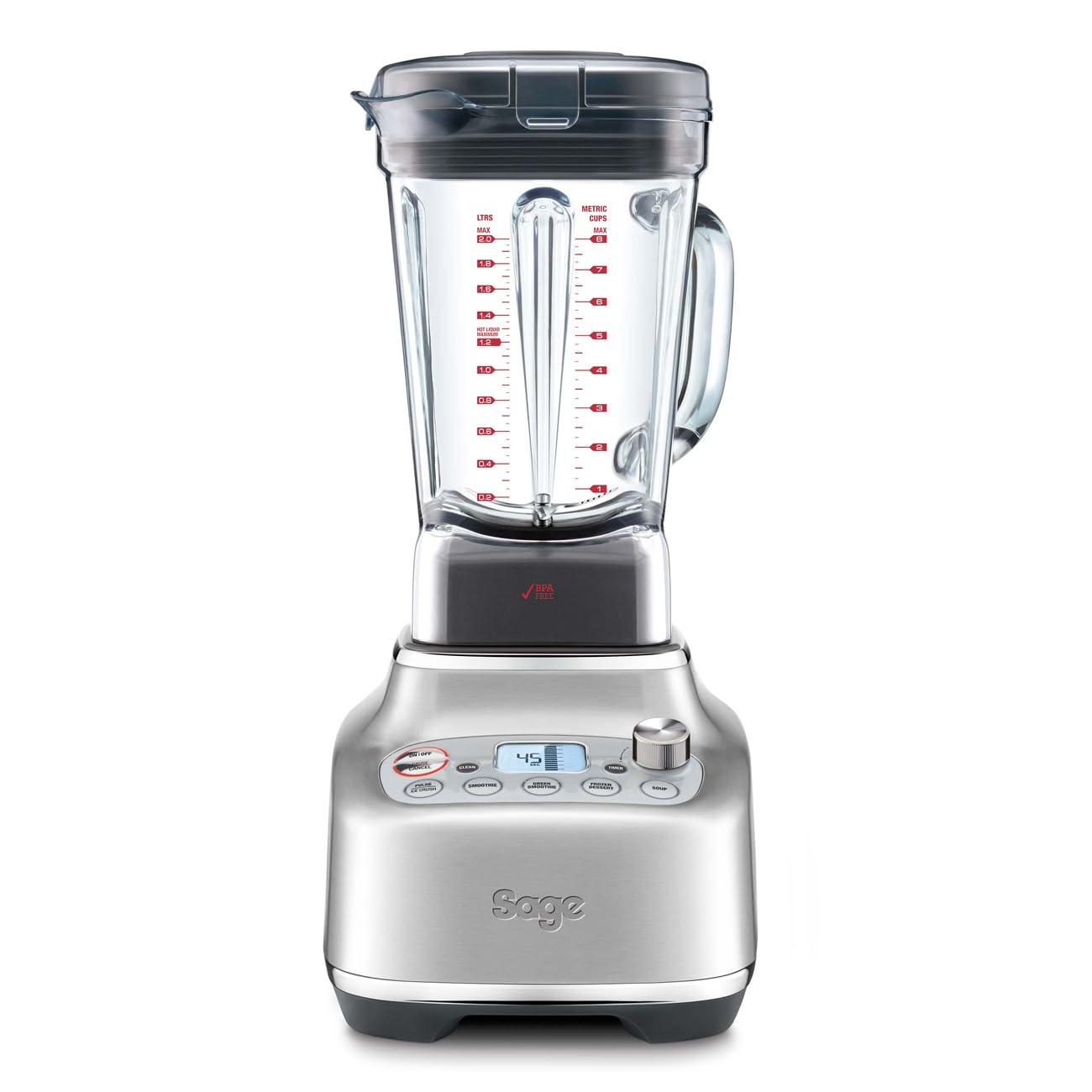 Sage - The Super Q - Quick and Quiet Blender - 5 Programs, 2400 W, 12 Speed Settings, 2 L Jug, 700 ml Cup - Smoothie Maker, Soup, Crushed Ice - Mix, Puree, Cocktails, Sauce - Brushed Stainless Steel