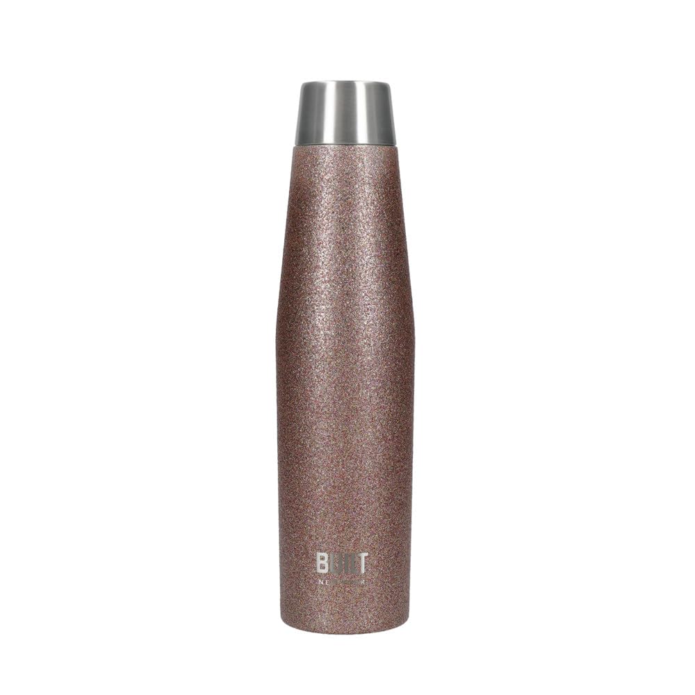 Built Apex Insulated Water Bottle with Leakproof Perfect Seal Lid, Sweatproof 100% Reusable BPA Free 18/8 Stainless Steel Flask, Rose Gold Glitter, 540 ml