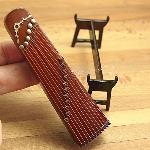 Bobominiworld Chinese Musical Instruments Guzheng Dollhouse Miniatures Decoration 1:12 Scale Length 9cm Brown