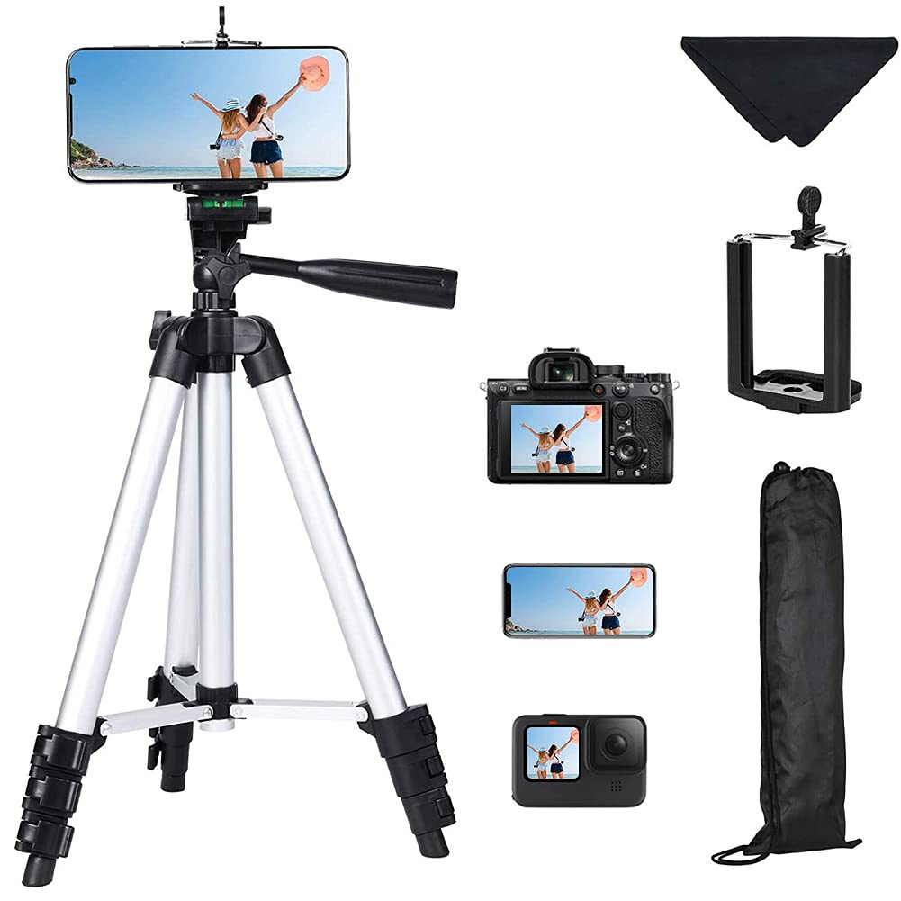 Vicloon Phone Tripod, 106cm Aluminum Phone Tripod Extendable, Lightweight Travel Tripod with Smartphone Mount Adapter + Carrying Bag + Glasses cloth,Suitable for IPhone/Samsung/Android/Camera