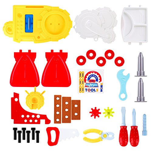 STEM Toddler Toy Drill and Learn Tool Set, Toy Choi’s 33 Pieces DIY Construction Toolbox Workbench