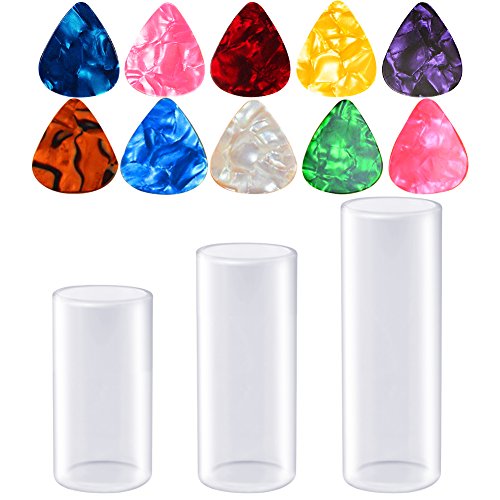 COCODE 3 Size Glass Guitar Slides Set and 10 Pieces Guitar Picks for Guitar, Bass