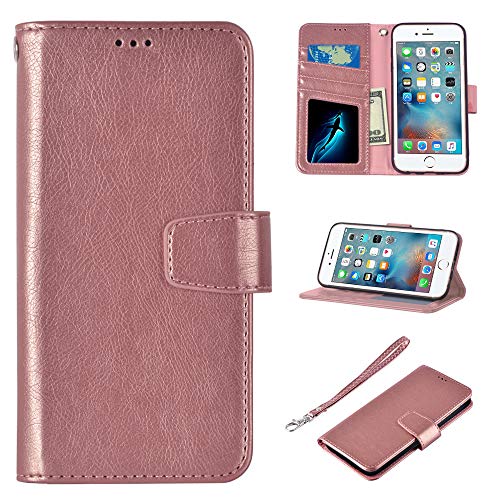 UrSpeedtekLive iPhone 6/6s Case, iPhone 6/6s Premium PU Leather Flip Folio Wallet Case Cover with Card Slots, Cash Pocket, Kickstand, Wrist Strap(Rosegold)