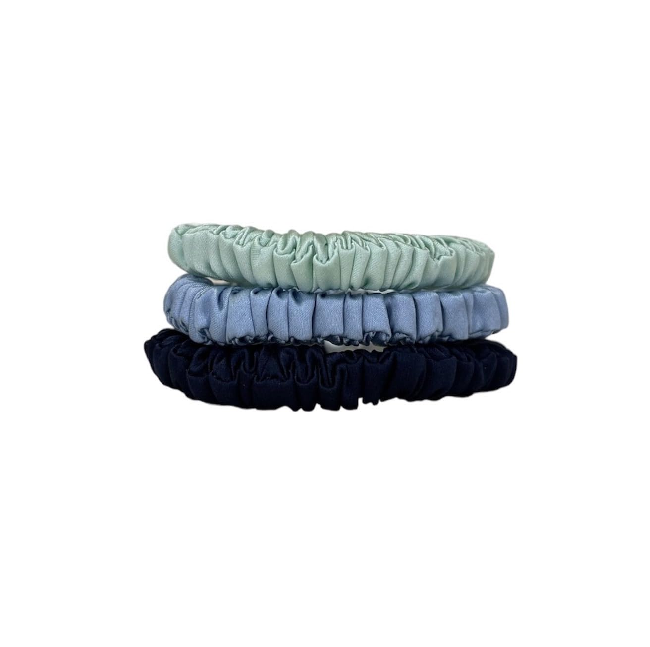 Jasmine Silk Pure Silk Charmeuse Scrunchie - Scrunchies For Hair (3 pack Skinny Navy, Blue and Duck Egg)