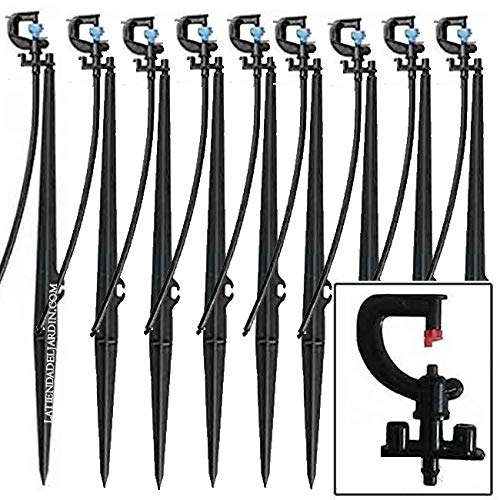 Suinga Pack of 10 Micro Drip Sprinkler System, 180º Micro Sprinkler with Stake 40 cm, Range 1.7-2 Metres