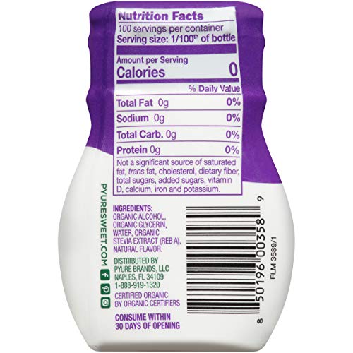 Pyure Organic Liquid Stevia Extract Sweetener, Chocolate, Sugar Substitute, 100 Servings, 1.8 Fl