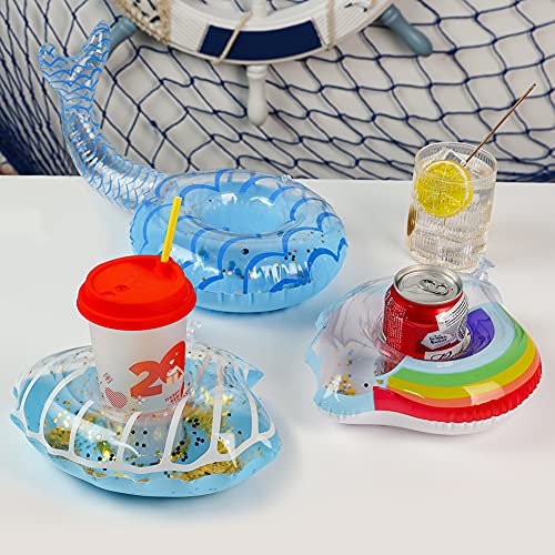 MCPINKY Inflatable Drink Holder, Sparkling Confetti Drink Pool Floats Mermaid Cup Holder Floats Inflatable Rainbow Floating Coasters for Kids Water Fun Toys Bath Toys Shower(6 Pack)