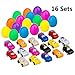 Filled Easter Eggs, 16 PCS Colorful 2.5 Inches Easter Eggs Toy Filled with Mini Pull Back and Let Go Fast Racing Car, Great Easter Hunt Party Bag Stuffer, Giveaways – Cool And Fun Surprise Easter Eggs