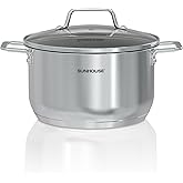 SUNHOUSE 18/8 Stainless Steel Stock Pot - 6 Quart Heavy-Duty Induction Cooking Pot with Visible Lid for Pasta, Soup, Spaghetti - Nonstick Thick-Bottom Deep Stockpot for Canning, Boiling, and Simmering