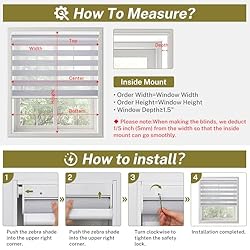 Moonice No Drill No Tools Cordless Zebra Blinds for