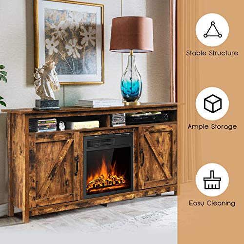 Tangkula Industrial Fireplace TV Stand for TVs Up to 65 Inches