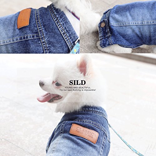SILD Pet Clothes Dog Jeans Jacket Cool Blue Denim Coat Small Medium