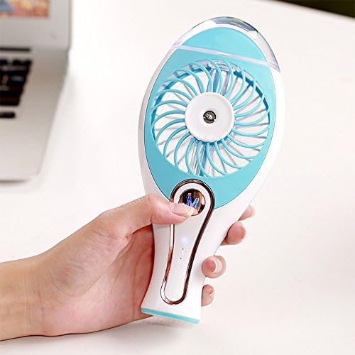 MollBii Mini Portable Rechargeable Electric Double Blades Desk Fan With 2 Modes Speed Adjustable, Enhanced Airflow, Quiet Operation (Blue)