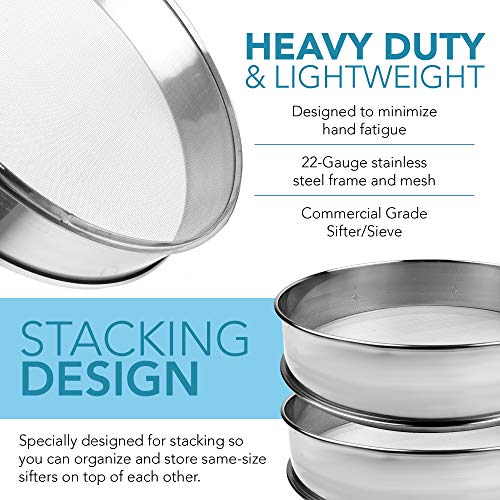 Vollum Stainless Steel Flour Sifter Fine Mesh Round Flour Sifter for