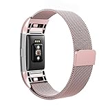 Fitbit Charge 2 Bands, Coukou Milanese Loop Stainless Steel Bracelet Replacement Wristbands Smart Watch Strap with Unique Magnet Lock for Fitbit Charge 2 - Rose Gold