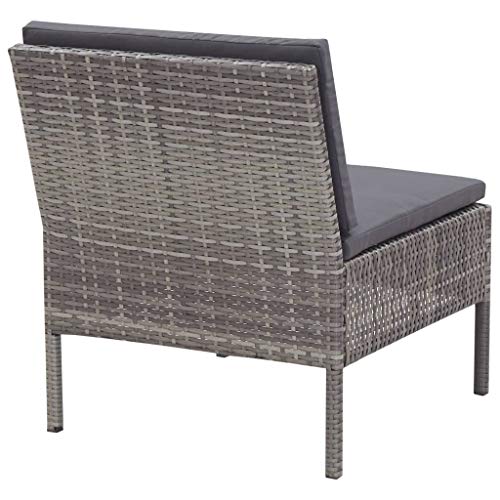 Tidyard 3-TLG. Poly Rattan Lounge Set, Modulare Gartenlounge 3 Sitzer Sofa, Sofa-Mittelstück Fußstütze Kissen Grau – Bild 5