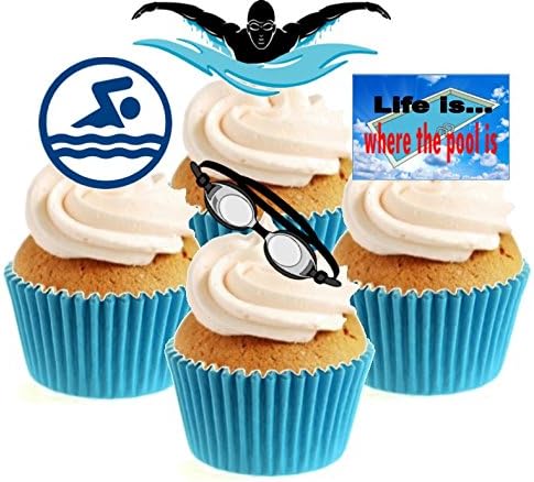 Sprinkles & Toppers Ltd Swimming Collection Edible Stand Up Wafer Paper Cake Toppers (12 Pack)