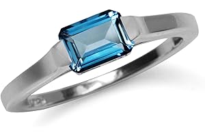 Silvershake Half Bezel Set Octagon Shape Gemstone White Gold Plated or Yellow Gold Plated 925 Sterling Silver Minimalist East-West Solitaire Promise Ring Jewelry for Women