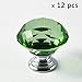 IQUALITE 12pcs Diamond Shape Crystal Glass 30mm Cabinet Door Knob Green