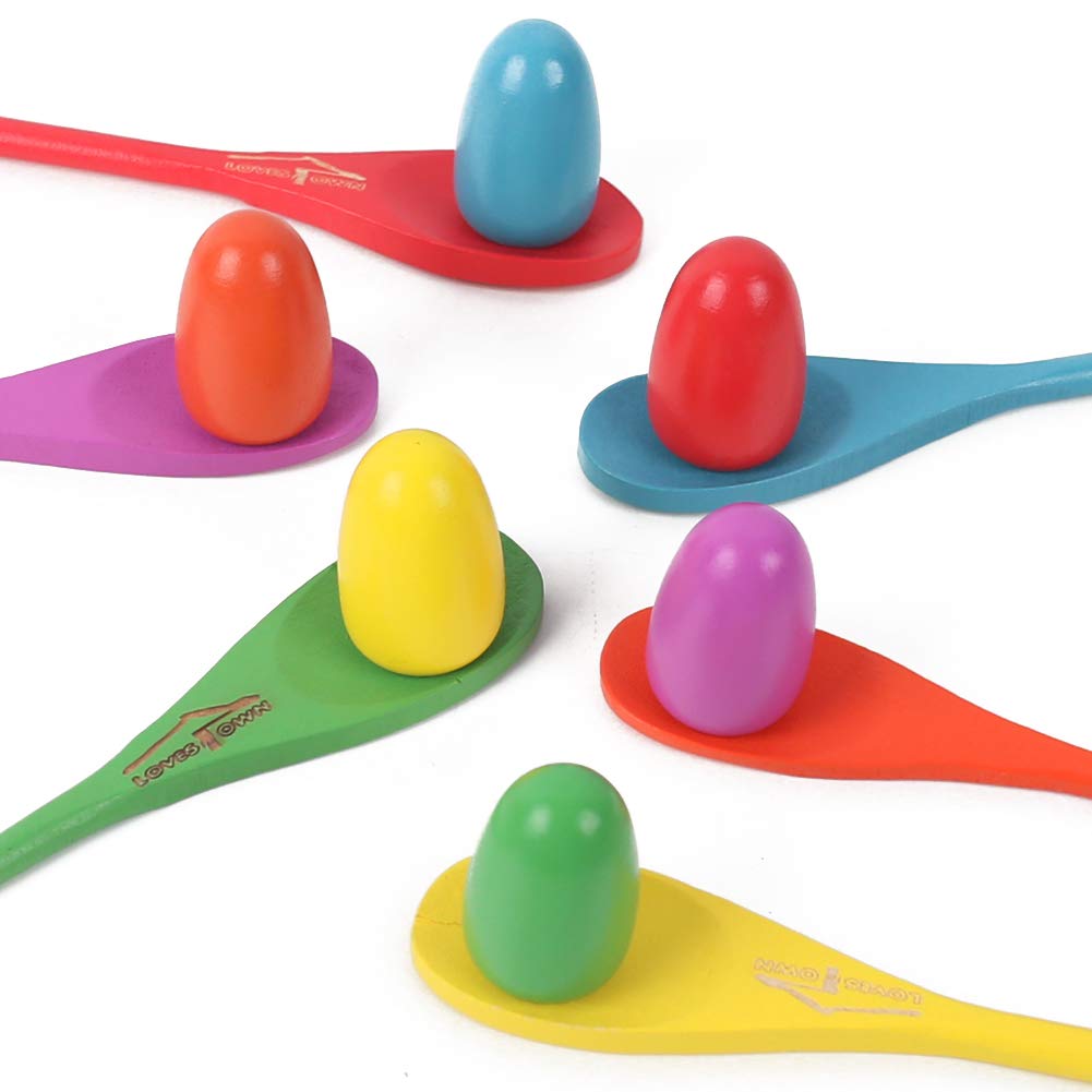 LovesTown 12pcs Egg Spoon Race Game Sets,Wooden Egg Balance Game Relay Race Games for Kids Easter Eggs Hunt Game Outdoor Lawn Games