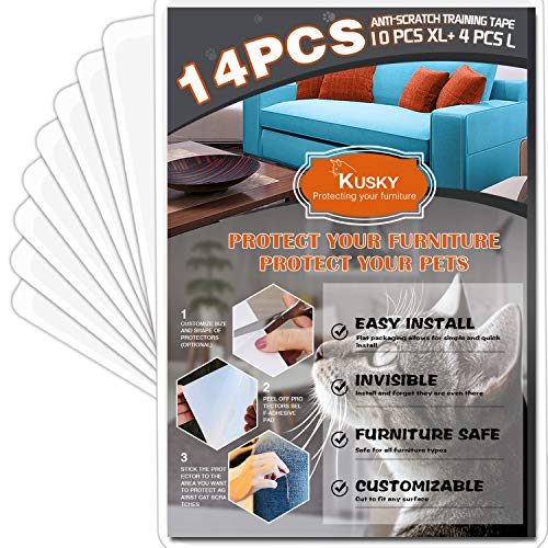 KUSKY Furniture Protectors from Cats，14 Pack Cat Scratch Deterrent Tape