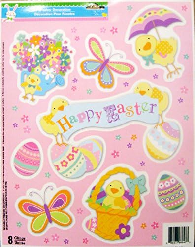 Easter Spring Decorative Window Clings Reusable Stickers Decor Easter Decorations (Happy Easter Banner Chicks Eggs Flowers)