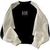 GORGLITTER Women's New York Sweatshirt Graphic Color Block Crewneck Long Sleeve Loose Pullover Tops