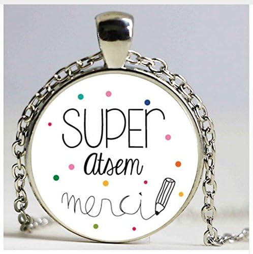 merci maitresse pendant, glass metal necklace ,for men women jewelry teachers gift