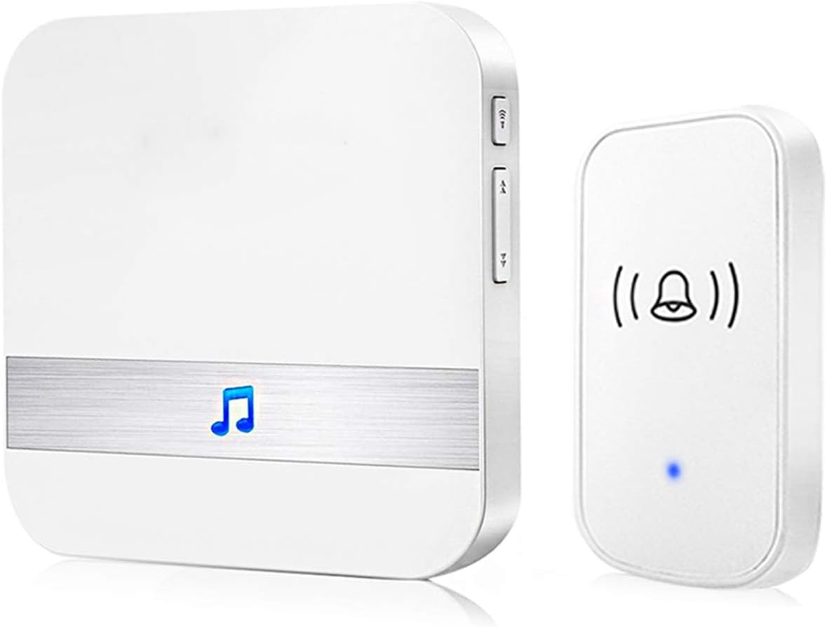 Wireless Doorbell With Touch Remote Button Door Chime Kit UP to 1000-Feet Range with 52 Chimes - 1 Touch Sensor & 1 Receiver Volume for Home/Office/Warehouse/Hotel (White-1vs1)