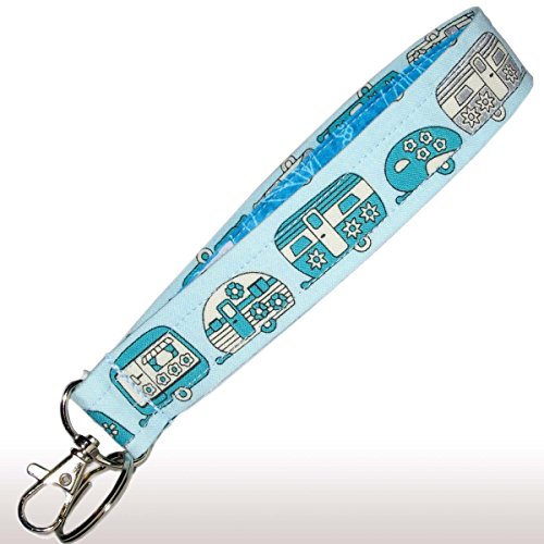 Camping Key Fob Wristlet - Camper Keychain - Retro Blue & Silver - RV Accessories - Wallet Strap - Thumbnail 6
