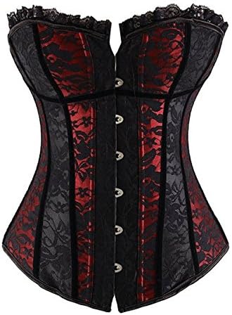 Sportmars Womens Floral Black Lace Trim Corset Overbust Waist Cincher Bustier