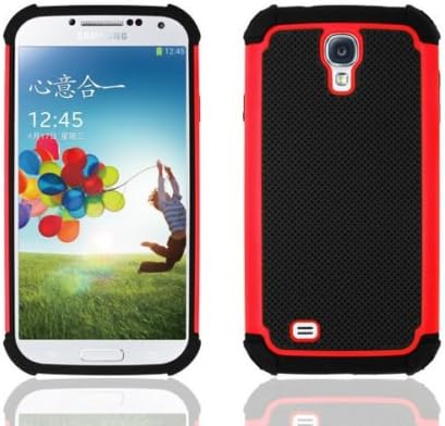 Galaxy s4 Case, Anti Slip Shock Proof Dual Layer Rubber Heavy Duty Armor Hybrid Hard Shatterproof High Impact Gel Protective Defender Case Cover For Samsung Galaxy s4 (Red)