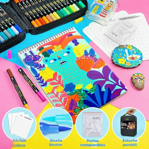 WINSONS 120 Colors Marker Pens, Acrylic Paint Pens, 60 Acrylic Markers, Dual Brush Tip