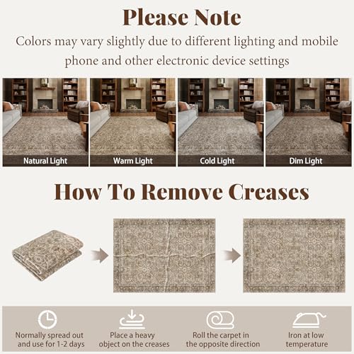 NoiFamo Washable Rugs for Living Room: 8x10 Area Rugs for Bedroom Ultra Soft Non-Slip Stain Resistant Vintage Boho Large Carpet for High-Traffic Dining Room - Farmhouse Decor
