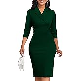 SxClub Business Dresses for Women Elegant Long Sleeve Bodycon Pencil Knee Length Formal Dress for Evening Cocktail