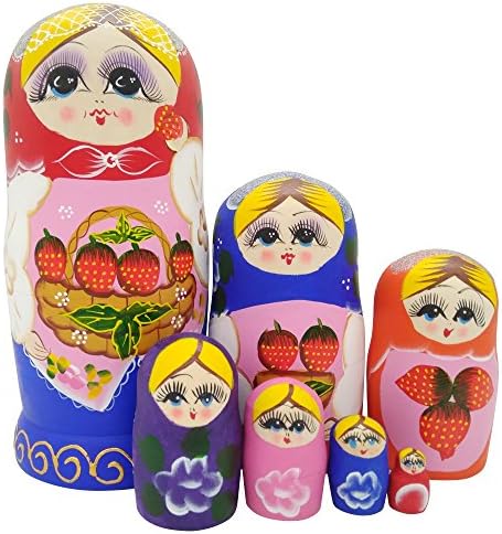 Set of 7 Wooden Russian Nesting Dolls Matryoshka Dolls Nested Stacking Dolls house Ornament