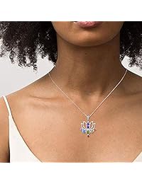 TANGPOET 925 Sterling Silver 7 Chakra Necklace Healing Lotus Pendant Necklace Jewellery Gifts for Women,Yoga Lover