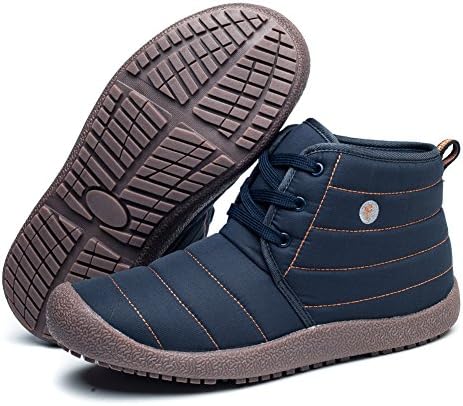 Enly Mens Womens Snow Boots Winter Outdooor Lace up Shoes Anti-Slip Ankle Bootie Navy