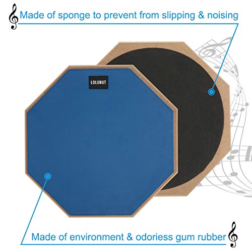 LOLUNUT 12 Inch Silent Drum Pad, Dumb Drum Beginner Rubber Practice Pad, with 5A Drum Sticks (12 Inch Blue)