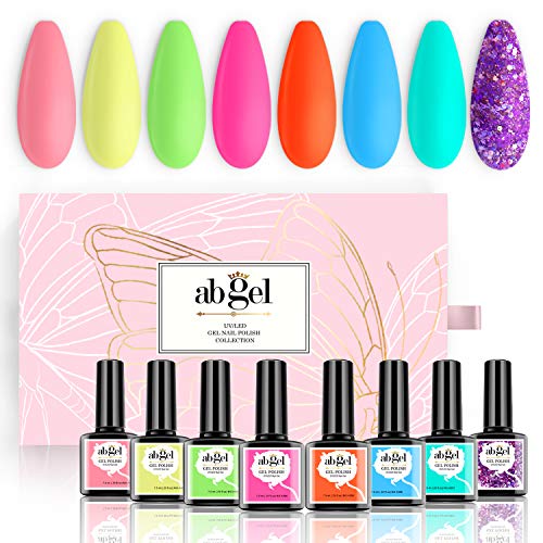 ab gel 8 Colors Gel Nail Polish Set,Bright Neon Series Teal Orange Hot