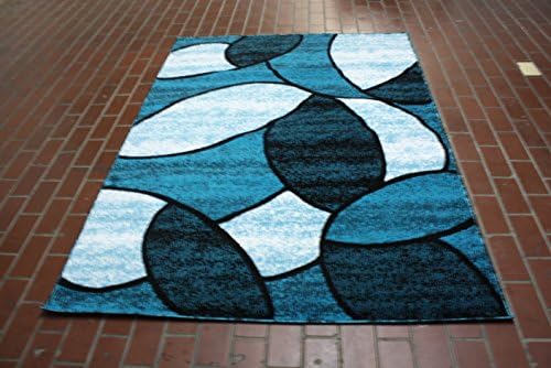 Printed Ovals Area Rug, Fashionable Geometric Shapes Area Rug, Eldorado Modern Design, Contemporary, Elegant, and Luxurious Area Rug (5'3"X7'2", Turquoise)