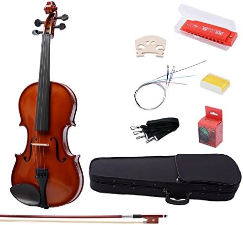 IMusic 4/4 Full Size Gloss Brown Varnish Violin with Case and Ebony Accessories,Special Ebony Fingerboard and Bow,Gloss Brown(Bridge,Tuner,Extra String,Lightweight Hard Case,Rosin,Harmonica,Bow,Strap)