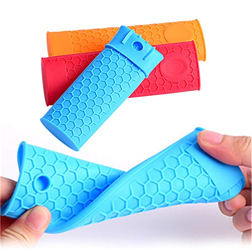 YouU Silicone Hot Handle Holder Potholder Rubber Pot Handle Sleeve Heat Resistant for Cast Iron, Pans, Metal Frying Pans, Skillets, Griddles- Red, Orange, Green,Black, Blue (5 Pcs) - Thumbnail 3