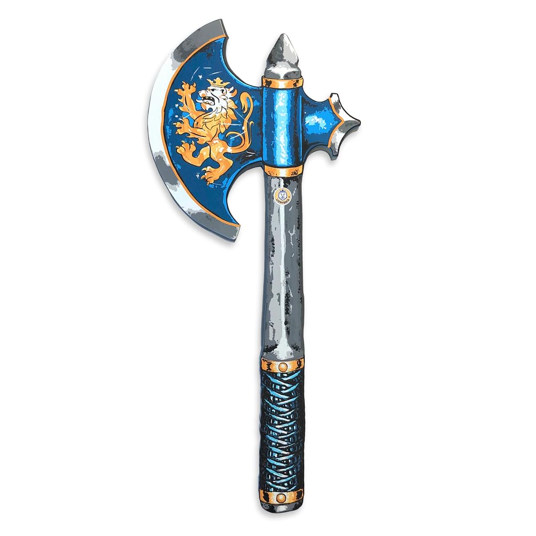 Liontouch - Noble Knight Axe For Boys, Blue - Age 3-8 Years | Medieval Pretend Play Toy in Durable Foam For Children With Golden Lion Decoration | Safe Weapon Accessory For Dress Up & Knight Costumes